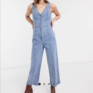 Emory Park button front jumpsuit in washed denim
